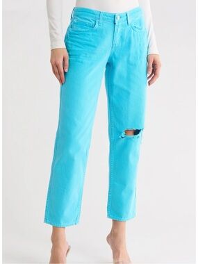 NWOT-L'AGENCE Nevia Slouchy Straight Aqua Distressed Jeans Size-27